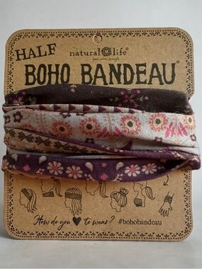 NATURAL LIFE Floral Boho Bandeau Headband in Purple, Cream, Pink